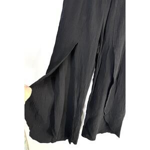 Roan + Ryan Wide Leg Pants Black Side Slits Art Crinkle Boho Large